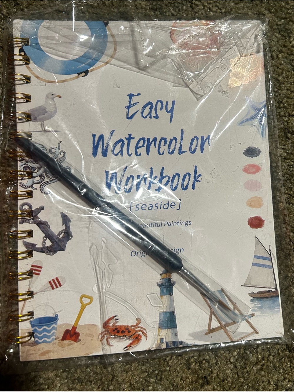 Easy Watercolor Workbook (Seaside) - Blue & White Nautical Cover